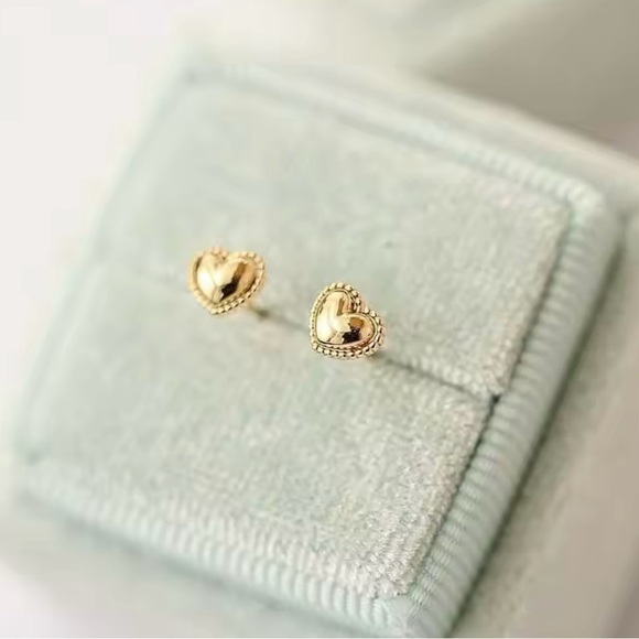 Jewelry - Gold Heart Stud Earrings 925 Sterling Silver Plated Gold​​